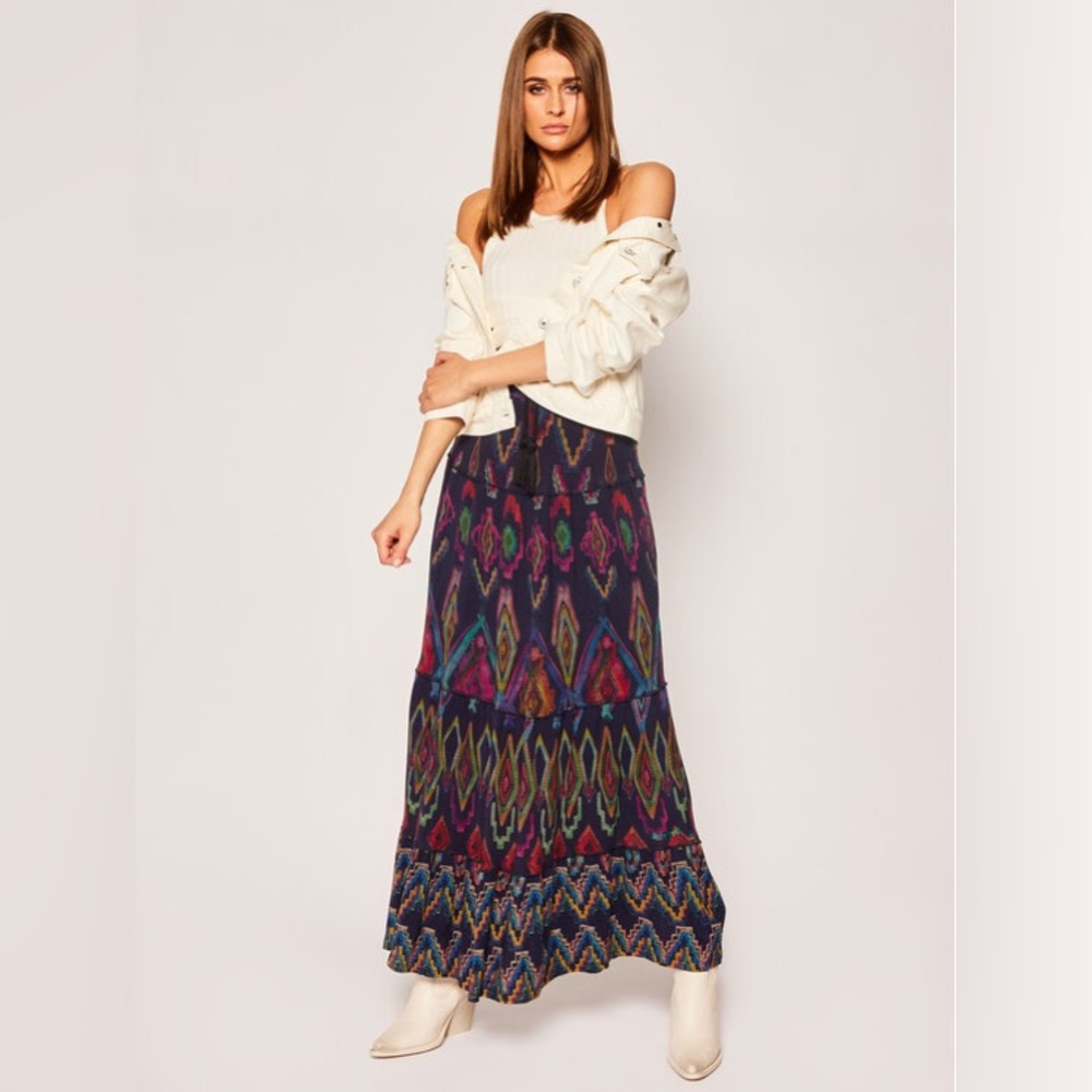 Desigual Tiered Maxi Drawcord Waist Knit Skirt Size S
